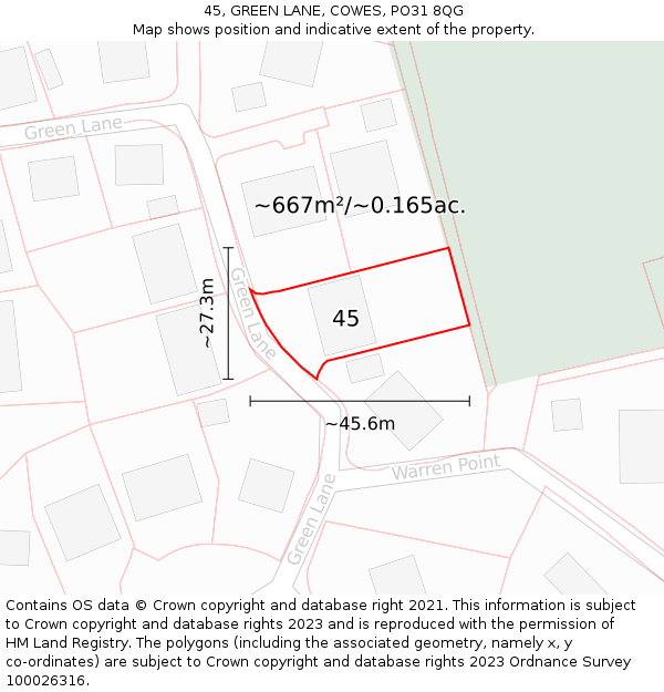 45, GREEN LANE, COWES, PO31 8QG: Plot and title map