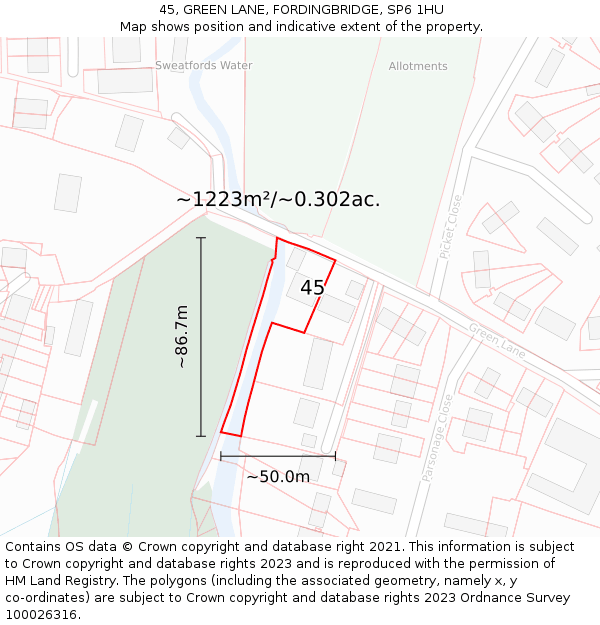 45, GREEN LANE, FORDINGBRIDGE, SP6 1HU: Plot and title map