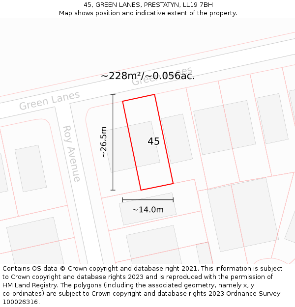 45, GREEN LANES, PRESTATYN, LL19 7BH: Plot and title map