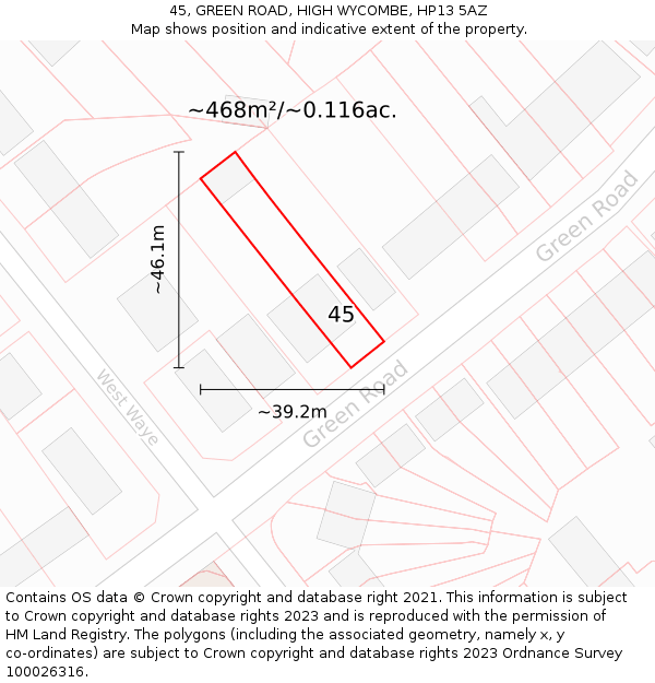 45, GREEN ROAD, HIGH WYCOMBE, HP13 5AZ: Plot and title map