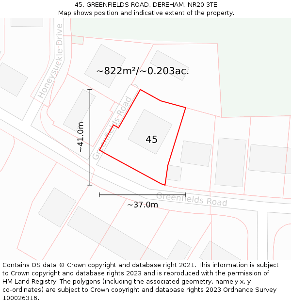 45, GREENFIELDS ROAD, DEREHAM, NR20 3TE: Plot and title map