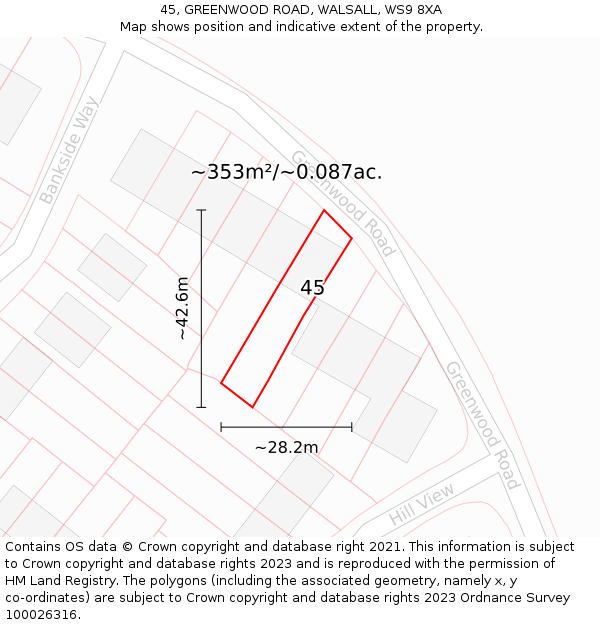 45, GREENWOOD ROAD, WALSALL, WS9 8XA: Plot and title map