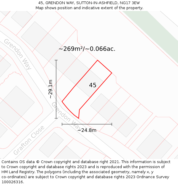 45, GRENDON WAY, SUTTON-IN-ASHFIELD, NG17 3EW: Plot and title map