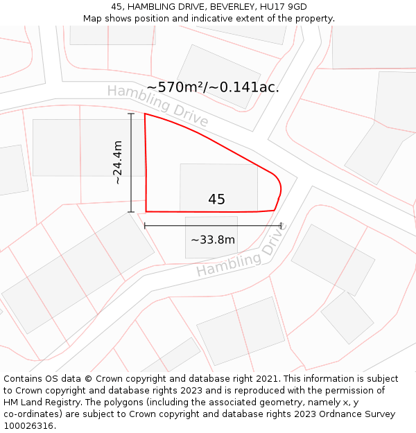 45, HAMBLING DRIVE, BEVERLEY, HU17 9GD: Plot and title map