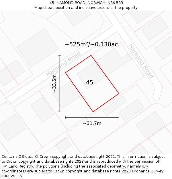 45, HAMOND ROAD, NORWICH, NR6 5RR: Plot and title map