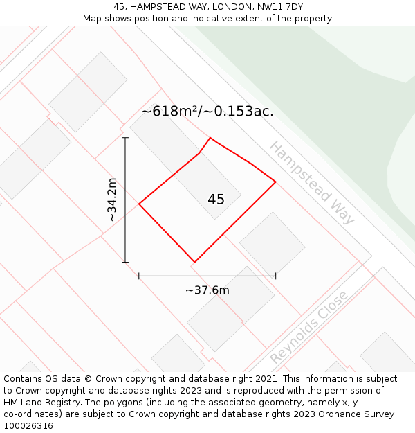45, HAMPSTEAD WAY, LONDON, NW11 7DY: Plot and title map