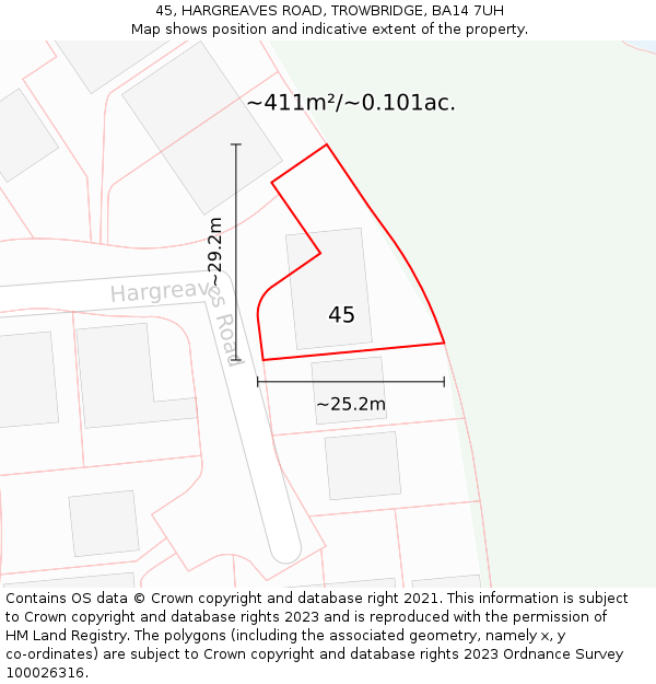 45, HARGREAVES ROAD, TROWBRIDGE, BA14 7UH: Plot and title map