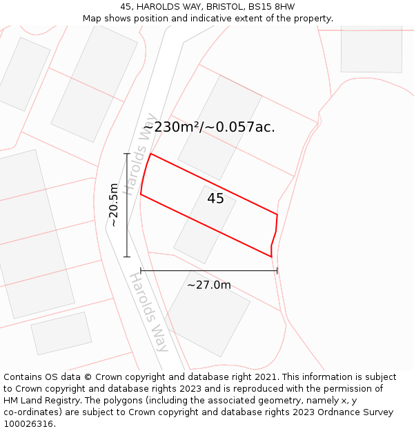 45, HAROLDS WAY, BRISTOL, BS15 8HW: Plot and title map