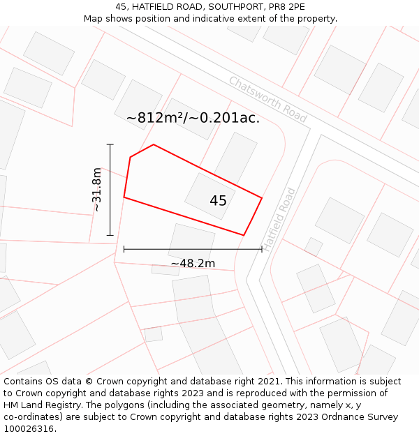 45, HATFIELD ROAD, SOUTHPORT, PR8 2PE: Plot and title map