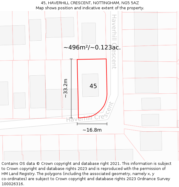 45, HAVERHILL CRESCENT, NOTTINGHAM, NG5 5AZ: Plot and title map