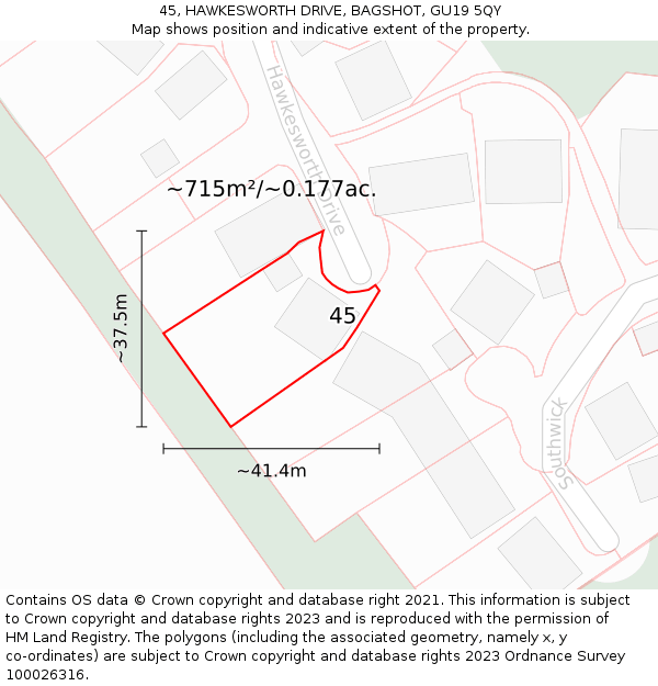 45, HAWKESWORTH DRIVE, BAGSHOT, GU19 5QY: Plot and title map