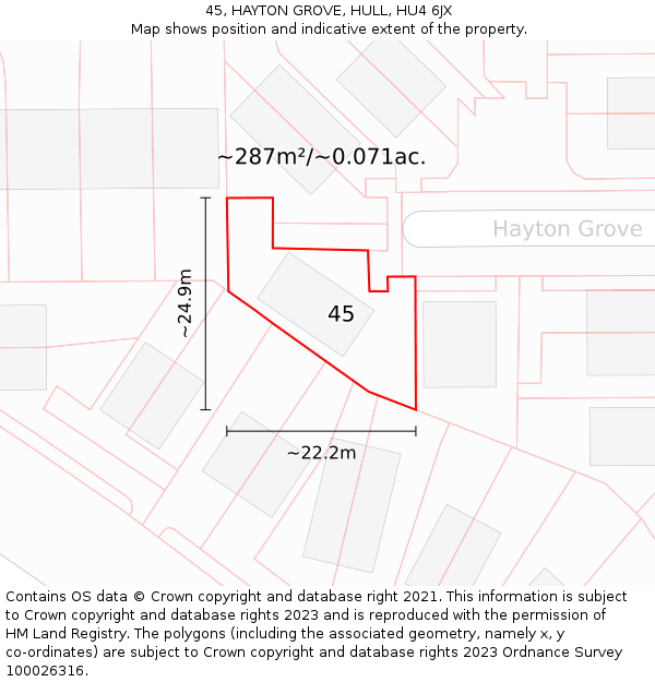 45, HAYTON GROVE, HULL, HU4 6JX: Plot and title map