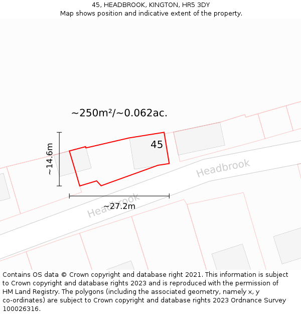 45, HEADBROOK, KINGTON, HR5 3DY: Plot and title map