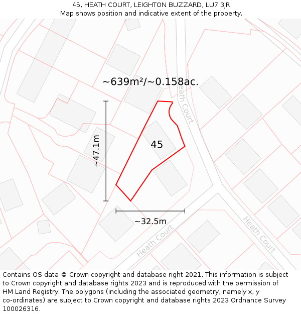 45, HEATH COURT, LEIGHTON BUZZARD, LU7 3JR: Plot and title map