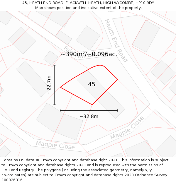 45, HEATH END ROAD, FLACKWELL HEATH, HIGH WYCOMBE, HP10 9DY: Plot and title map