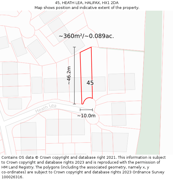 45, HEATH LEA, HALIFAX, HX1 2DA: Plot and title map