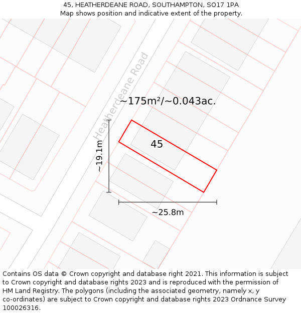 45, HEATHERDEANE ROAD, SOUTHAMPTON, SO17 1PA: Plot and title map