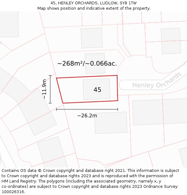 45, HENLEY ORCHARDS, LUDLOW, SY8 1TW: Plot and title map