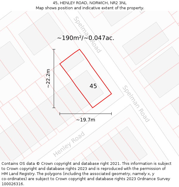 45, HENLEY ROAD, NORWICH, NR2 3NL: Plot and title map