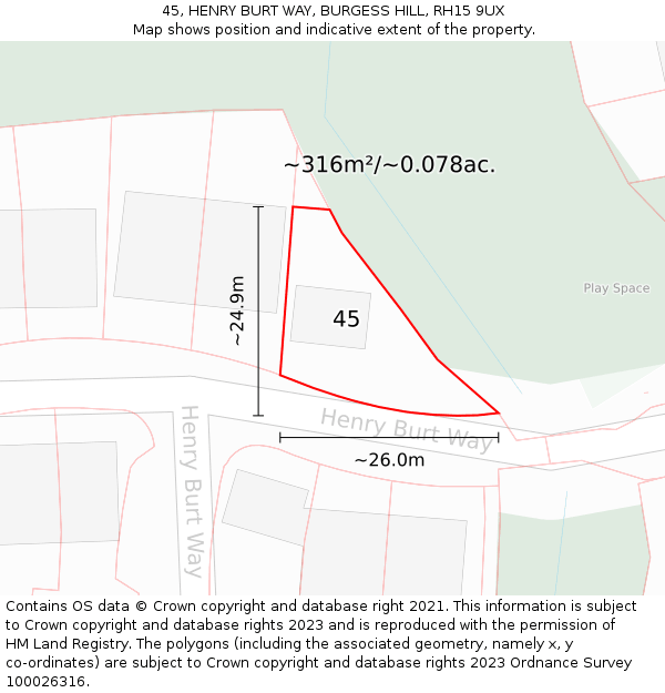 45, HENRY BURT WAY, BURGESS HILL, RH15 9UX: Plot and title map