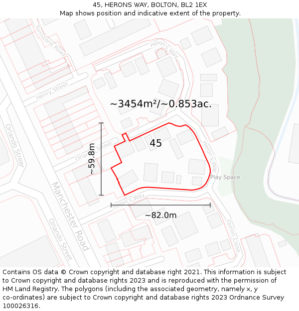 45, HERONS WAY, BOLTON, BL2 1EX: Plot and title map
