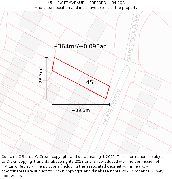 45, HEWITT AVENUE, HEREFORD, HR4 0QR: Plot and title map