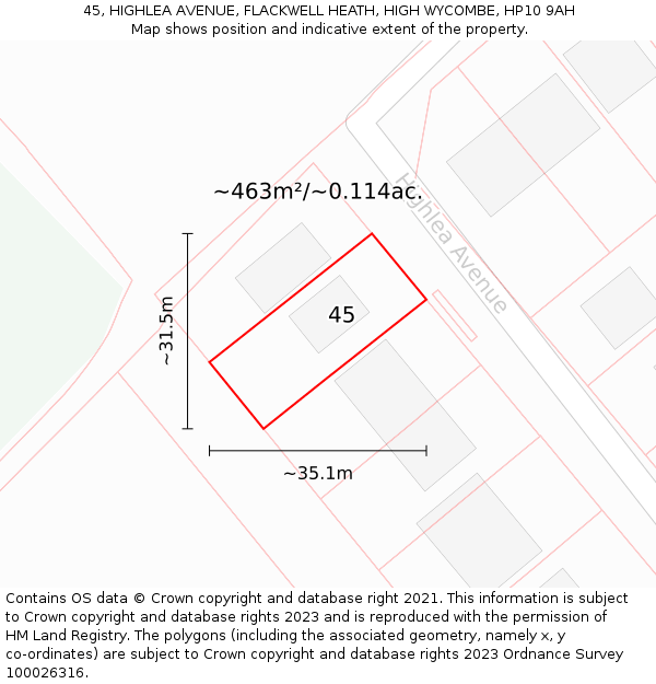 45, HIGHLEA AVENUE, FLACKWELL HEATH, HIGH WYCOMBE, HP10 9AH: Plot and title map