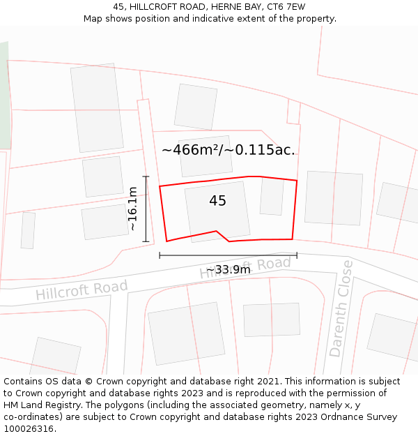 45, HILLCROFT ROAD, HERNE BAY, CT6 7EW: Plot and title map