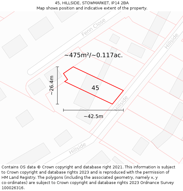 45, HILLSIDE, STOWMARKET, IP14 2BA: Plot and title map