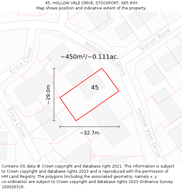 45, HOLLOW VALE DRIVE, STOCKPORT, SK5 6YH: Plot and title map