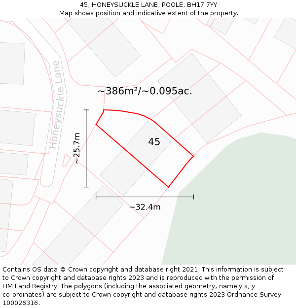 45, HONEYSUCKLE LANE, POOLE, BH17 7YY: Plot and title map