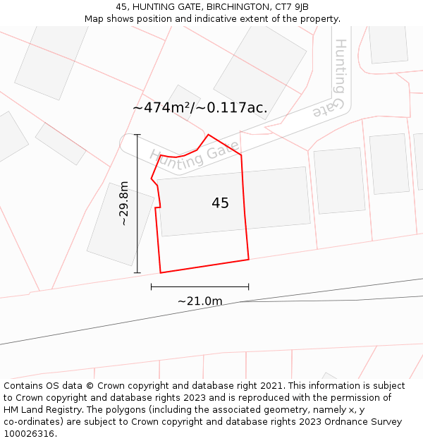 45, HUNTING GATE, BIRCHINGTON, CT7 9JB: Plot and title map