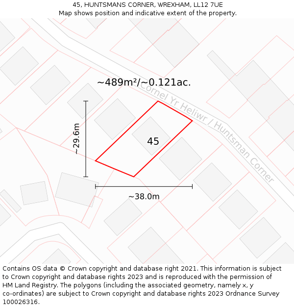 45, HUNTSMANS CORNER, WREXHAM, LL12 7UE: Plot and title map