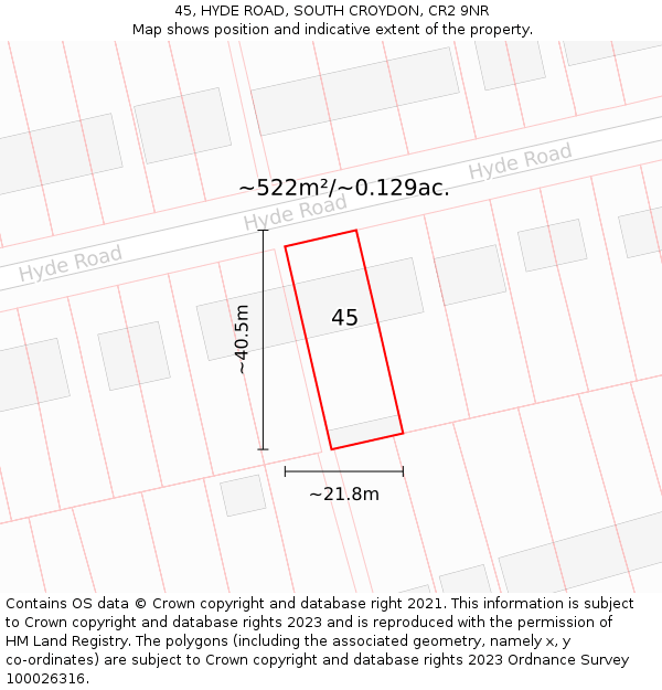 45, HYDE ROAD, SOUTH CROYDON, CR2 9NR: Plot and title map