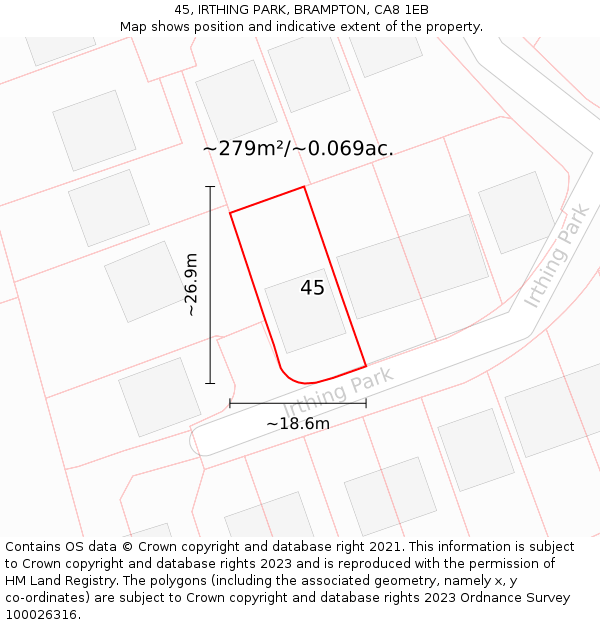 45, IRTHING PARK, BRAMPTON, CA8 1EB: Plot and title map