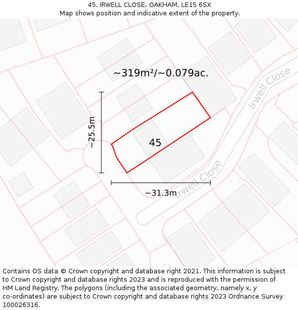 45, IRWELL CLOSE, OAKHAM, LE15 6SX: Plot and title map