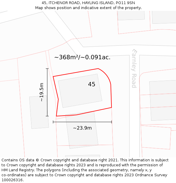 45, ITCHENOR ROAD, HAYLING ISLAND, PO11 9SN: Plot and title map