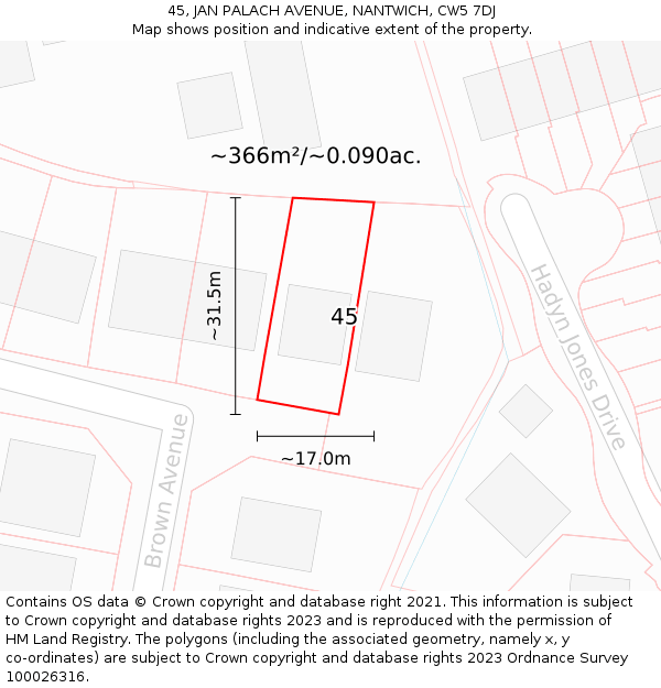 45, JAN PALACH AVENUE, NANTWICH, CW5 7DJ: Plot and title map