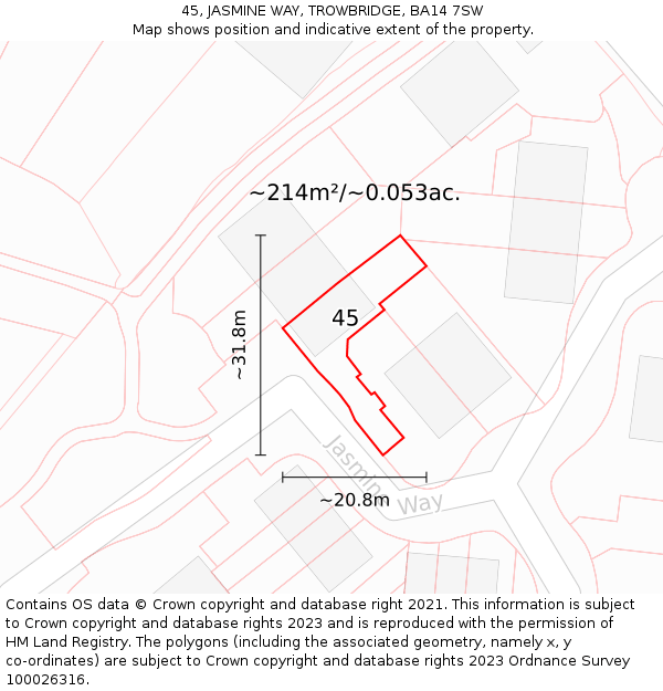 45, JASMINE WAY, TROWBRIDGE, BA14 7SW: Plot and title map