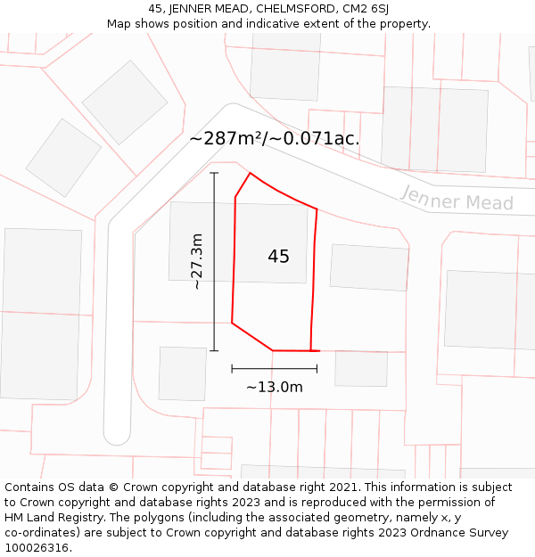 45, JENNER MEAD, CHELMSFORD, CM2 6SJ: Plot and title map