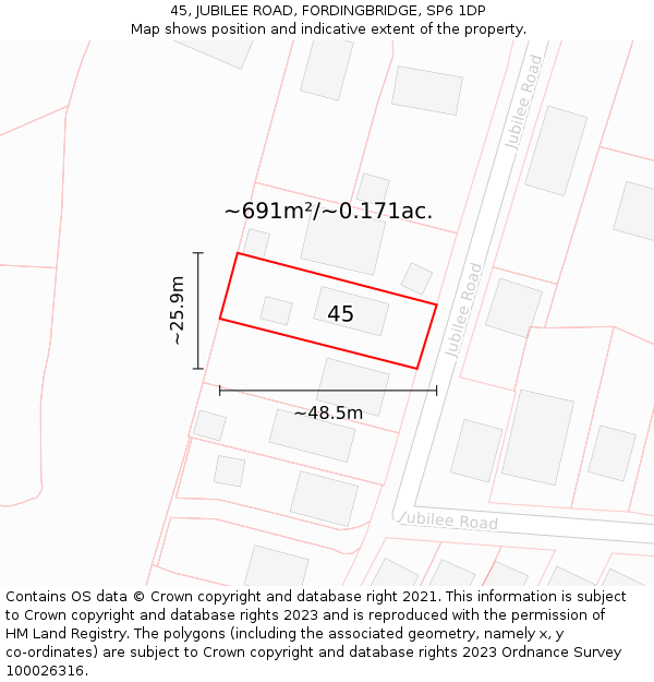 45, JUBILEE ROAD, FORDINGBRIDGE, SP6 1DP: Plot and title map