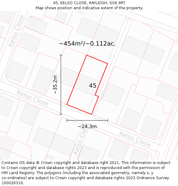 45, KELSO CLOSE, RAYLEIGH, SS6 9RT: Plot and title map