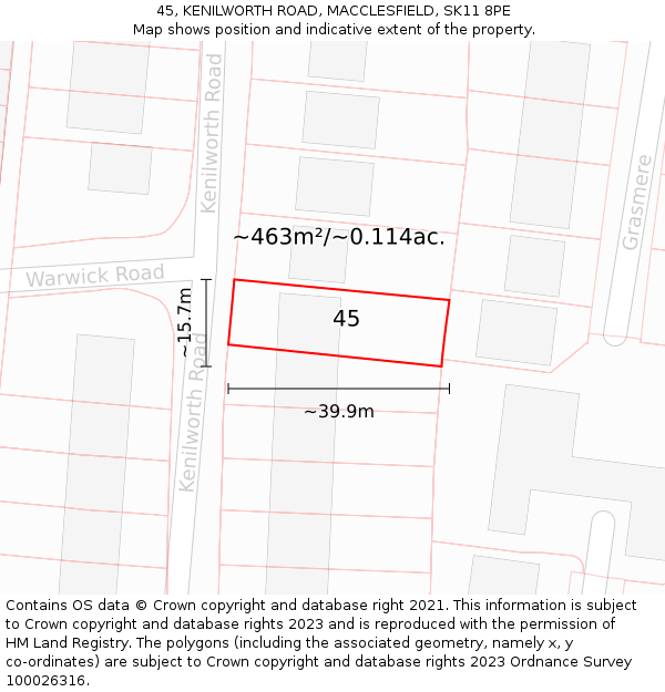 45, KENILWORTH ROAD, MACCLESFIELD, SK11 8PE: Plot and title map