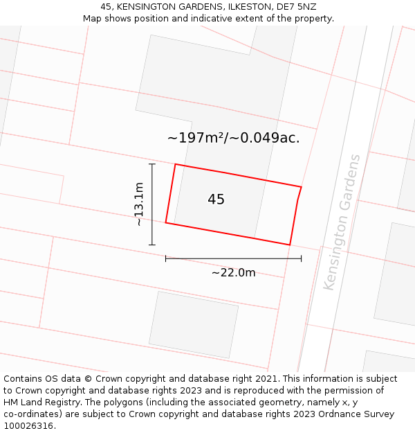 45, KENSINGTON GARDENS, ILKESTON, DE7 5NZ: Plot and title map