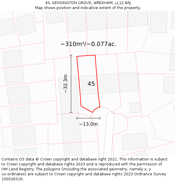 45, KENSINGTON GROVE, WREXHAM, LL12 8AJ: Plot and title map