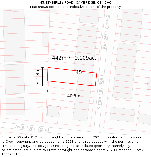 45, KIMBERLEY ROAD, CAMBRIDGE, CB4 1HG: Plot and title map