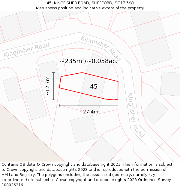 45, KINGFISHER ROAD, SHEFFORD, SG17 5YQ: Plot and title map