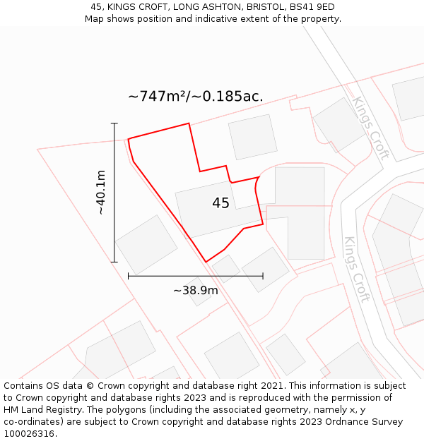 45, KINGS CROFT, LONG ASHTON, BRISTOL, BS41 9ED: Plot and title map