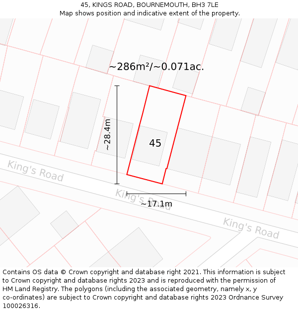 45, KINGS ROAD, BOURNEMOUTH, BH3 7LE: Plot and title map