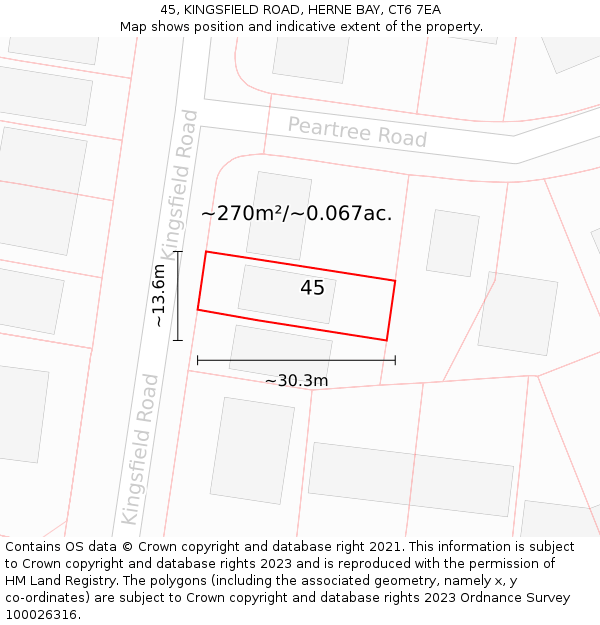 45, KINGSFIELD ROAD, HERNE BAY, CT6 7EA: Plot and title map